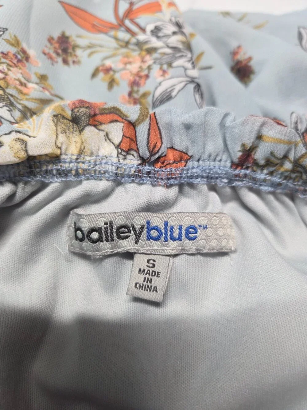 Bailey Blue Small Blue Floral Bell Sleeve Off the Shoulder Babydoll Mini Dress